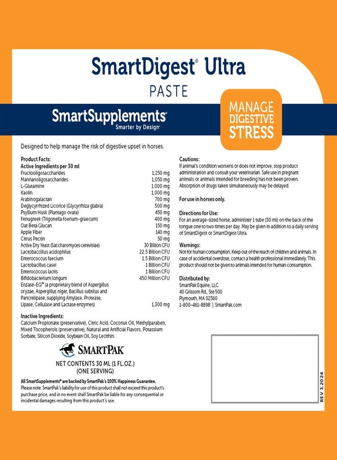 SmartEquine SmartDigest Ultra Paste | Digestive Health and Support Horse Supplement | Provides Prebiotics, Probiotics, Digestive Enzymes | Butterscotch Flavor | Pack of 6 Tubes - Image 2